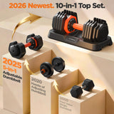 2026 Updated Adjustable Dumbbell Set of 2, 10-in-1 Weights Dumbbell Set with Storage Box, 50lbs/25lbs Adjustable Weights with Anti-slip Silicone Grip, Weight Set For Home Gym Suit both Men and Women