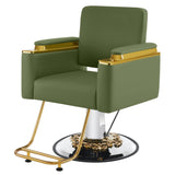 BarberPub Luxurious Salon Chair, Height Adjustable Gold&Green Salon Beauty Spa Styling Equipment, 440lbs Hydraulic Pump for Hair Stylist, Barber Shops&Beauty Salons 8633 (Green)