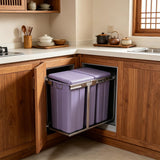 Under-Cabinet Pull-Out Trash Can - Double Lidded, Waterproof & Moisture-Resistant Carbon Steel Kitchen Garbage Bin for Sink Base Cabinet Use, Space-Saving Design