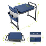 Gardening Stool Kneeler Folding Gardening Bench with Thicker Detachable Kneeling Pad and Tool Store Pouches (Blue)