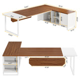 70.8-Inch Executive Desk with 55-Inch File Cabinet, Large L Shaped Computer Desk | Walnut & White Tribesigns
