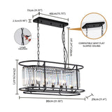 PULLCU Modern Black Crystal Dining Room Chandelier 31.5" Oval Kitchen Island Pendant Light 5-Light Adjustable Chandelier Light Fixture for Living Room