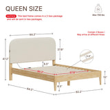 KISLOT Wood Bed Frame with USB & Type-C Charging, Boucle Platform Bed with Upholstered Headboard Mattress Foundation No Box Spring Needed Easy Assembly