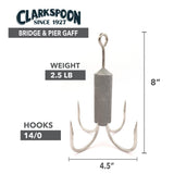 Clarkspoon | Fishing Bridge and Pier Gaff for Retrieving Your Catch - 14/0 Stainless Steel Hooks