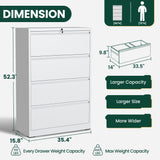 4 Drawer Lateral File Cabinet, Metal Filing Cabinet for Home Office, White