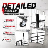 Gelacie 39" x 23" x 37" Floor Dispenser Rack – Adjustable Rolling Storage for Rolls Mat Rack Heavy-duty Paper Roll Organizer Stand Black Powder-Coated Steel
