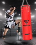 ASBRAVO Punching Bag for Adults, 4ft PU Heavy Boxing Bag Set 12OZ Gloves for MMA Muay Thai Kickboxing Training Home Gym, Martial Art (Unfilled)-Red
