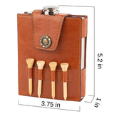 RE GOODS Golf Flask Gift Set - 7oz Flask With Leather Case - Includes Divot Tool, Tees and Ball Marker