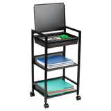 Mind Reader Cart with Covered Compartment, Office Organizer, Storage, 3-Tier, Office, Metal, 15.5" L x 11" W x 28.25" H, Black