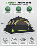 6 Person Instant Tent, Camping Tent Setup in 60 Seconds, Waterproof Pop Up Tents for Camping with Top Rainfly, Instant Cabin Tents with Portable Carry Bag for Family Camp & Hiking, Black + Brown