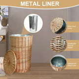 16.5 Gallon Large Wicker Trash Basket with Metal Liner,15x14x24 in Wicker Trash Can with Lid, Tall Wickers Waste Basket, Handwoven Trashs Cans for Bedroom Kitchen Living Room, Raw Wood Color