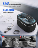 onlikin 35W Ultrasonic Jewelry Cleaner, 45KHz Retainer Cleaner for Jewelry, 5 Timer & 3 Power Modes, Eyeglasses, Rings, Watch Strap, Dentures - 20oz, 304 Stainless Steel Tank, Quiet <38dB (Black)