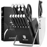 BRODARK Kitchen Knife Set with Block and Sharpener, 15 Pcs Sharp Knives Set for Kitchen, Christmas, Stainless Steel Full Tang Knife Block Set, Ergonomic Handle Professional Chef Kitchen Knives Sets
