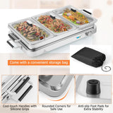 Giantex Buffet Server & Electric Food Warmer, 2-in-1 Food Warming Tray, Adjustable Temperature, 3 Food Pans with Lids, Dishwasher Safe, 8 QT Stainless Steel Chafing Dishes for Parties Holiday Events