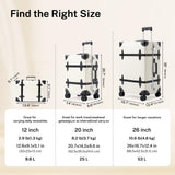 universal trotter Vintage PU Leather Luggage Set, Retro Trunk Suitcase with Wide Aluminum Frame, TSA Key Locks and Smooth 360° Spinner Wheels (Ivory Signature,12"+20"+26")
