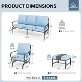 MFSTUDIO 5 Piece Metal Patio Furniture Set with Blue Cushions