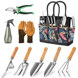 Gardening Tools 9-Piece Heavy Duty Garden Hand Tools with Fashion and Durable Garden Tools Organizer Handbag