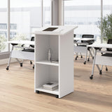 Bush Business Furniture Podium Lectern, 48 inch Tall, Professional-Grade Mobile Presentation Stand Up with Shelves