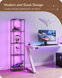 EDISHINE RGBW Floor Lamp, 5-Tier Display Shelf with Light, Adjustable Brightness & Color Temperature, 3 Lighting Modes, Remote Control, Stable Floor Lamps for Living Room, Bedroom, Study, Dark Walnut