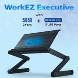 Executive Adjustable Laptop Stand for Desk w/2 Fans & 3 USB Ports, Ergonomic Foldable Laptop Holder Uncaged Ergonomics