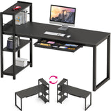 SHW 46-Inch Home Office Computer Desk w/ Side Shelf & Drawer, Black