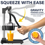 Eurolux Ultra-Premium Cast Iron Juicer | Extra-Large, Heavy Duty, Commercial Grade, Stainless Steel Manual Hand Press Citrus Squeezer For Fresh Orange Juice, Pomegranate, Lemon, and Much More (Black)
