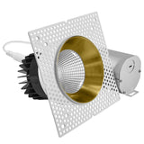 LUXRITE 4-Inch LED Trimless Recessed Spotlight with Brass Reflector Trim Replacement 25W, 2000LM, 2700K-5000K, 38° Beam Angle, Dimmable, Push-n-Lock, CRI90, Damp & IC Rated, ETL White + Brass (4 Pack)