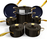 Nuwave Lux LE 13Pc Ceramic Cookware Set with Elegant Gold Handle, PFAS Free