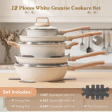 SODAY 12 Pcs Pots and Pans Set Non Stick, Cookware Sets White Granite Induction Cookware, Non-toxic Healthy Nonstick Kitchen Cooking Set