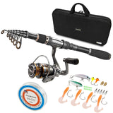 PLUSINNO Telescopic Fishing Rod and Reel Combos Full Kit, Carbon Fiber Fishing Pole, 12 +1 Shielded Bearings Stainless Steel BB Spinning Reel PLUSINNO