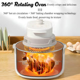 Rotatable 8-in-1 Air Fryer Toaster Oven Combo 7.5QT Large Glass Air Fryer, Rapid HotAir Tech, Family-Size Smart Cooker