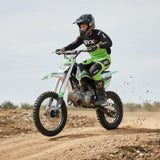 SYX MOTO K1 125cc Dirt Bike Teens 12+ Yrs 4-stroke Gas-powered Dirt Bike Off-road Motorcycle Kick Start 4-speed Manual Transmission, Big Size 17"/14" Tires, Up To 50mph (Green)