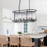 PULLCU Modern Black Crystal Dining Room Chandelier 31.5" Oval Kitchen Island Pendant Light 5-Light Adjustable Chandelier Light Fixture for Living Room