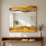 Olive Wood Mirror - Handmade Live Edge Solid Wood Wall Decor for Rustic Bathroom, Entryway or Bedroom - Unique Natural Grain Artisan Mirror - Square 24x24