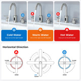 Charmingwater Touchless Bathroom Faucet for 3 Hole, 8 Inch Widespread Hands Free Bathroom Faucet with Automatic Sensor, 2-Handle Basin Mixer Vanity Taps with 360° Swivel Spout, Brushed Nickel