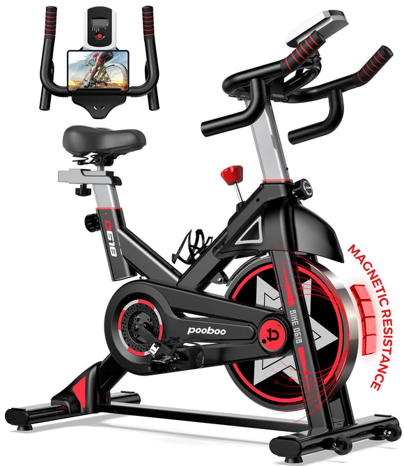 Exercise Bike, pooboo Stationary Bike for Home Gym, Magnetic Resistance Indoor Cycling Bike w/Comfortable Seat Cushion & Tablet Mount, Silent Belt Drive Indoor Bike for Cardio Workout pooboo