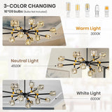 OKES Sputnik Chandeliers with16-Light,Modern Black and Gold Crystal Chandelier, Mid Century Ceiling Light Fixture for Dining Room, Kitchen Island,Foyer,Living Room,Bedroom