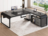 61 Inch Executive Desk, Large Office Desk with File Drawer, L Shaped Desk with Drawers