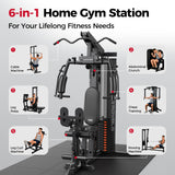 Sportsroyals Home Gym, Multifunctional Workout Station with Leg Press, 150LBS Weight Stack Full Body Workout Equipment for Home Exercise Fitness Strength Training (Black)