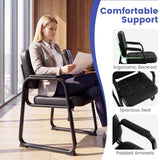 GIANTEX Waiting Room Guest Chairs Set of 2, Leather Office Reception Chairs with Padded Armrests, Sled Base, Metal Frame, Stationary Side Chairs No Wheels for Conference Meeting Lobby Home, Black