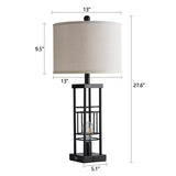 Reaketon Table Lamp for Living Room Set of 2 with USB Charging Ports, 3-Way Dimmable 27.6" Farmhouse End Lamps for Bedroom, Rustic Bedside Lamp, Industrial Nightstand Lamps,Bulbs Included(Black)