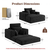 Busaurus 60'' Oversized Chaise Lounge Chair Indoor with Ottoman, Convertible Boneless Sofa Bed & Corduroy Reading Chair for Living Room & Bedroom, No Assembly Required