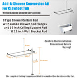 Pyhomestrim Clawfoot Tub Shower Kit,Add On Shower With Bathcock Diverter Faucet and 60" D Type Claw foot Tub Shower Curtain Rod Kit,D-Style Shower Rod and Clawfoot Tub Shower Faucet Set,Chrome Plated