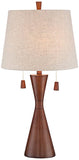 360 Lighting Omar Modern Table Lamp 28 3/4" Tall Warm Brown Wood Hourglass Oatmeal Fabric Tapered Drum Shade for Bedroom Living Room House Home Bedside Nightstand Office Entryway Kids Family