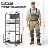 Fishing Rod Holders for Garage with Pegboard and Hooks, Fishing Pole Holders Up to 10 Rods, 3-Tier Anti-Drop Fishing Rod Storage Rack Cart with Lockable Wheels, Heavy-Duty Tackle Gear Organizer