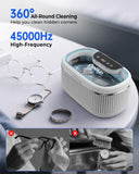 onlikin 35W Ultrasonic Jewelry Cleaner, 45KHz Retainer Cleaner for Jewelry, 5 Timer & 3 Power Modes, Eyeglasses, Rings, Watch Strap, Dentures - 20oz, 304 Stainless Steel Tank, Quiet <38dB (White)