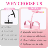 Pedal Resistance Bands with Handles, Upgrade 6-Tubes Manual Tension Training Pedal, Natural Rubber Foot Pedal Resistance Bands (Pink)