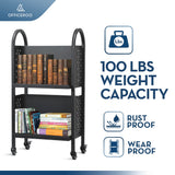 Rolling Library Book Cart – Moveable Book Organization Solution with Lockable Wheels, 34" Tall and Double-Sided OFFICEROO
