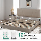 Novilla King Size Bed Frame with Adjustable Headboard Platform King Bed Frame Linen Fabric Upholstered Headboard, No Box Spring Needed, Noise-Free, Wooden Slats Support, Easy Assembly, Beige