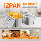 ROVSUN 96QT Electric Commercial Food Warmer 2000W, 12-Pan Steam Table 8QT/Pan Stainless Steel Bain Marie w/Overshelf Undershelf Separate Temperature Control & Lid Acrylic Shield for Buffet Restaurant